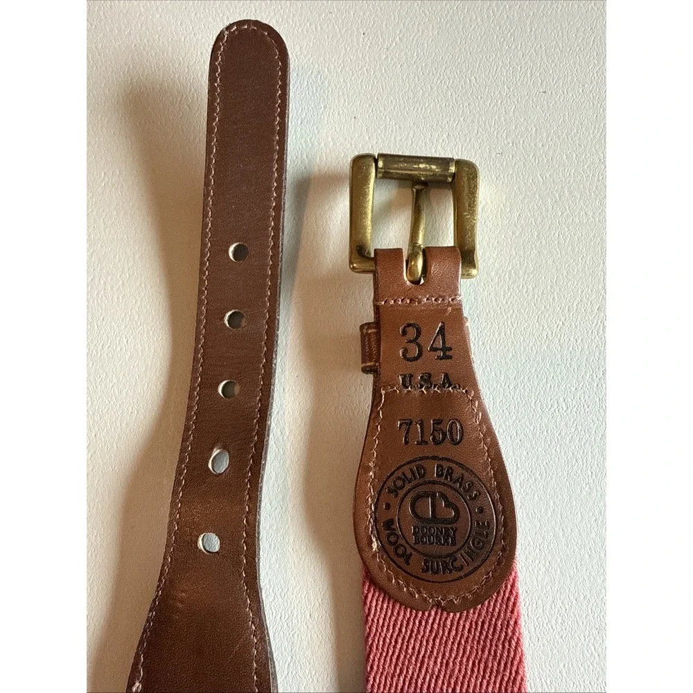 Dooney & Bourke Sz 34 Red Striped Wool Leather Brass Surcingle Belt Preppy USA